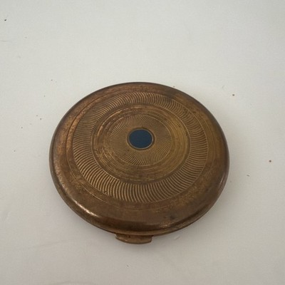 Vintage Coty Airspun Brass Blue Dot Powder Compact 1940s Makeup Mirror