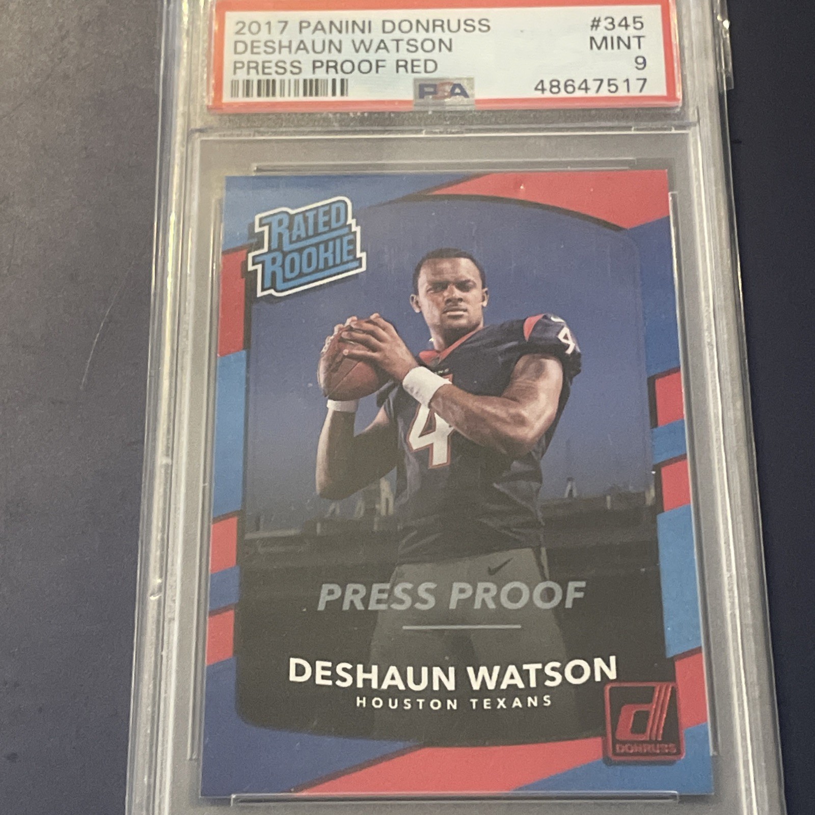 2017 Panini Donruss Deshaun Watson #345 Press Proof Red (RC) PSA 9
