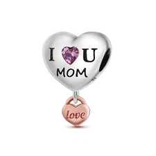 MULA European 925 Sterling Silver Charms CZ I LOVE MOM Heart For Women Bracelets
