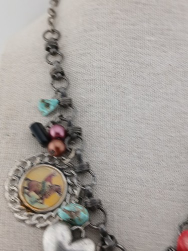 ARTISAN distressed silvertone natural beads hearts western pendant necklace - Picture 5 of 15