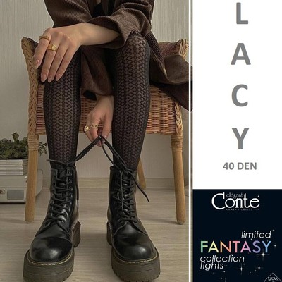 Strumpfhose Conte Spitzenmuster Qualität schwarz Style halbtransparent 40...