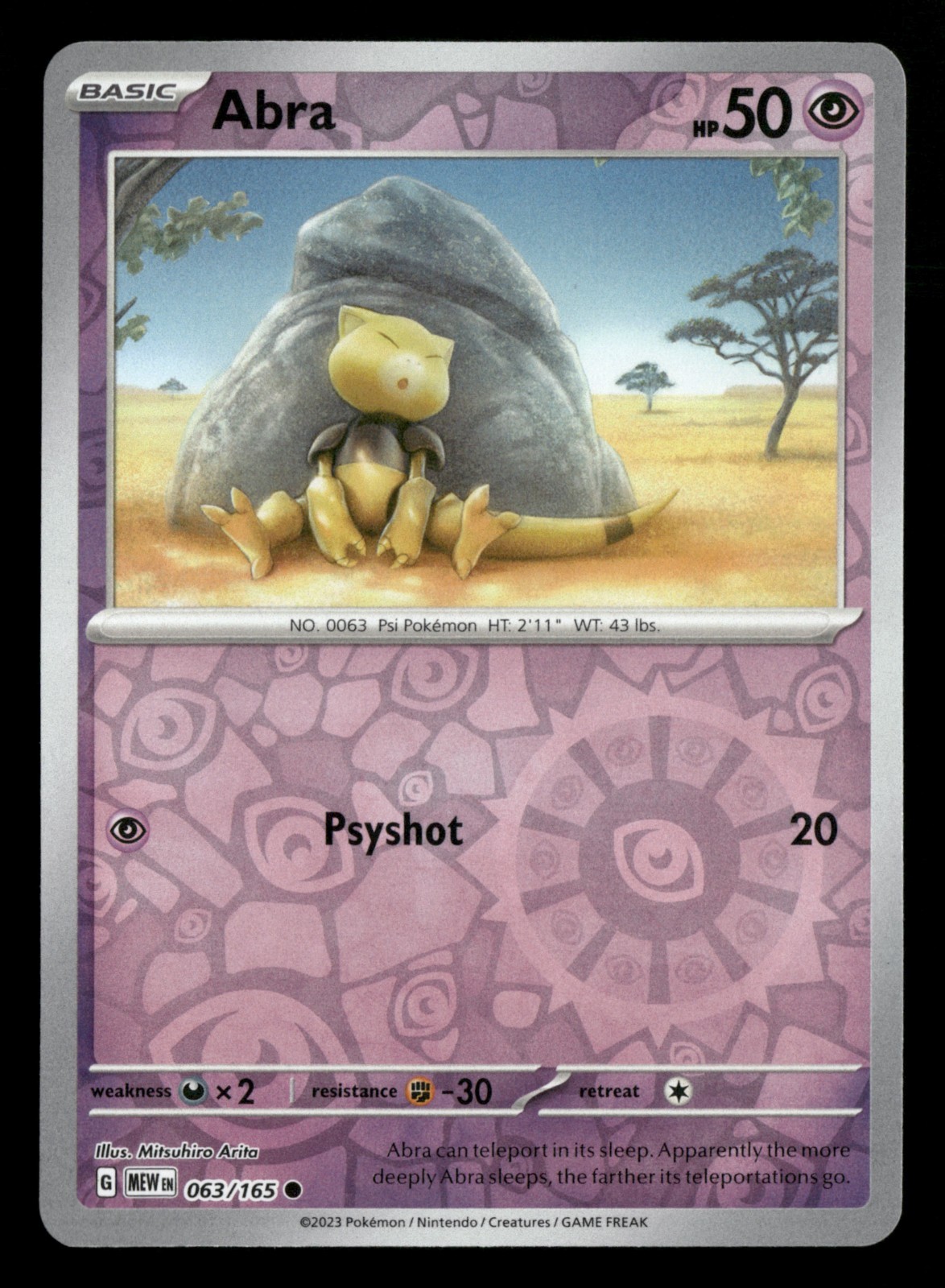 Abra - 063/165 - Reverse Holo - 151 - Pokemon Card - NM/M