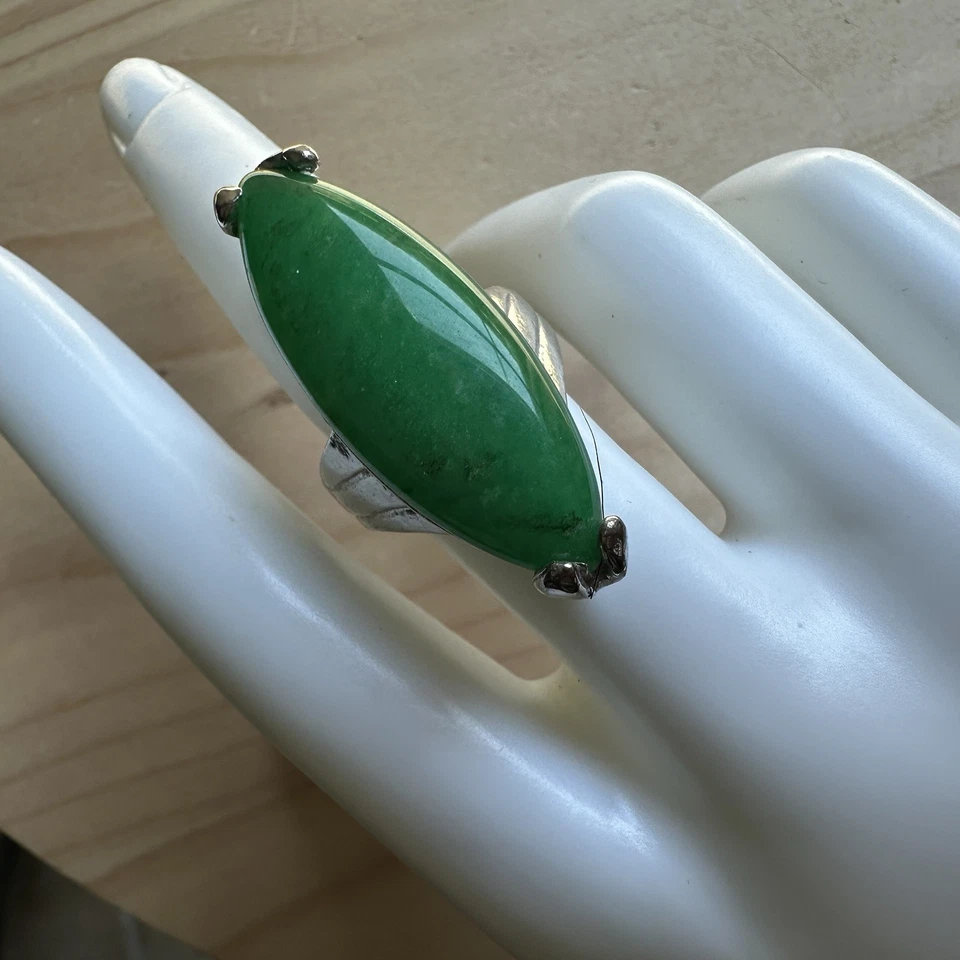 Винтажный заявление кольцо женский размер 7,75 зеленый авантюрин камень кабина сплава металла - Изображение 4 из 4