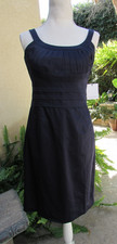 Calvin Klein Women Navy Blue Sleeveless Sheath Dress Pleated Cotton Stretch Sz 4