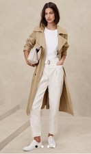 NWT Banana Republic Women  s TWILL BELTED TAPERED PANT Color: Ivory White Size 12
