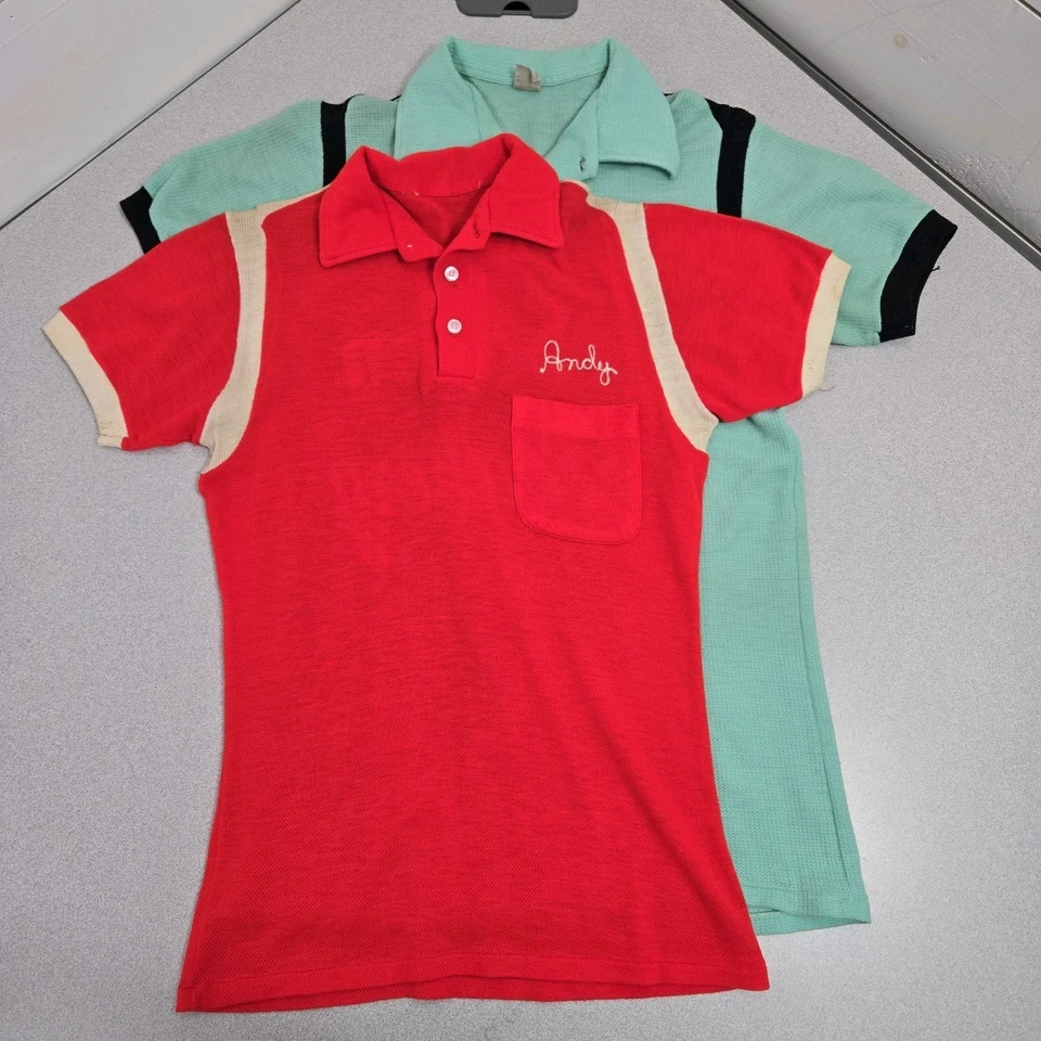 Camisa de boliche Hilton vintage años 50 60 a rayas puntada de cadena con botones cuello bucle M Foto 2 de 4