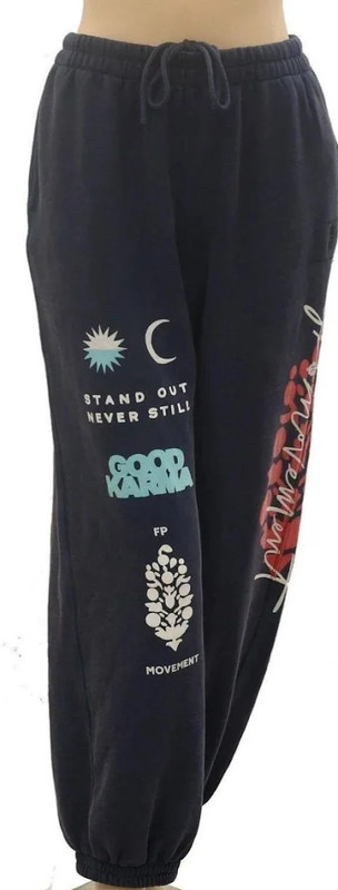 NWT FREE PEOPLE FP Movement All Star Graphic Sweat Pants (L) $128 Midnight Navy