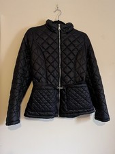 Women’s Elegant Warm Lightweight Waist-Cinching Black Quilt Puffer Jacket Coat M