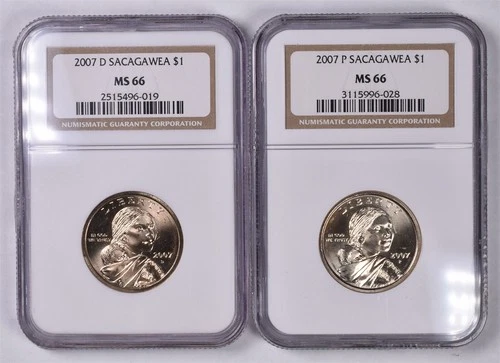 2007-P&D Sacagawea Dollar - NGC MS66/66 - 2 Coin Set