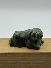 Vintage Hand-Carved Serpentine Stone Shizi Foo Dog Guardian Lion Figurine
