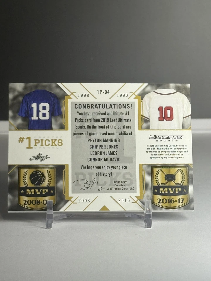 LeBron James, McDavid, Manning, Jones 2015 Leaf Game-used memorabilia 7/25 Foto 2 de 2