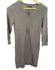 Venus Gray Ribbed Henley 1/2 Button Fitted Bodycon Sweater Dress Sz M