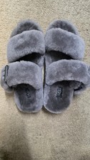 UGG Sandals Women's Size 6 Fuzz Yeah Sheepskin Slipper Slide Gray Fur 1104662