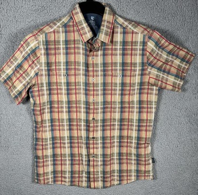 Kuhl Shirt Mens Medium Plaid Linen Cotton Colorful Outdoors Hiking Casual