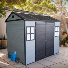 8x6 FT Outdoor Resin Garden Shed Plastic Shed with Floor & 2 Windows for Garden