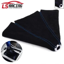 Genuine Leather Alcantara Suede Shift Knob Boot Cover Blue With Red Stitches