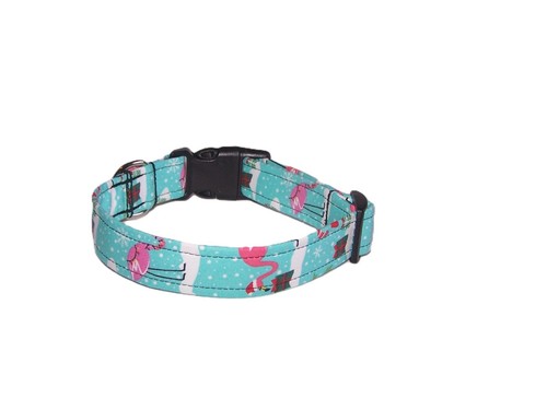 Wet Nose Designs Christmas Vacation Dog Collar Tropics Blue Flamingo Palm Tree - Picture 3 of 11