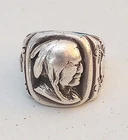 Vtg American Indian Portrait Ring Sterling Silver Stamped Shoulder Design Sz 9