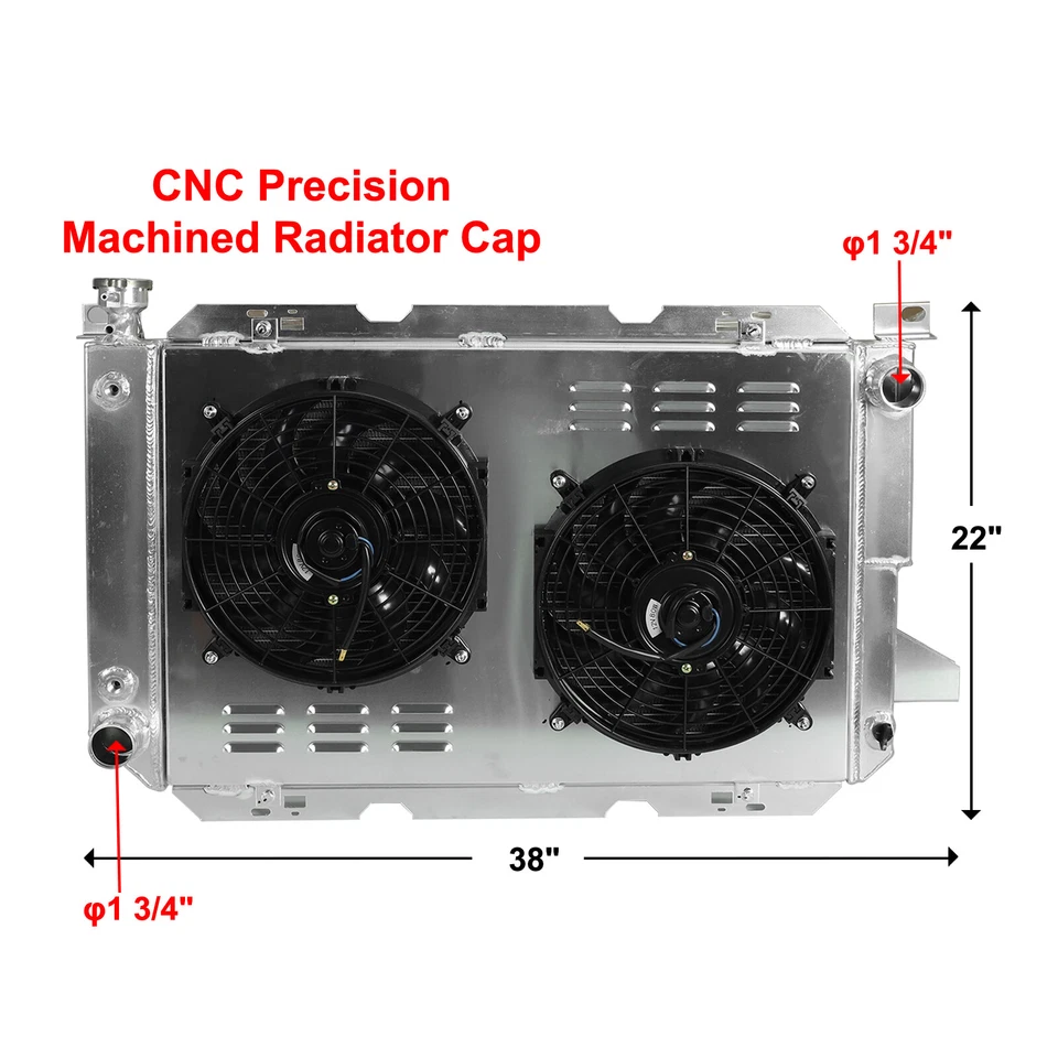 3 Row Radiator+Shroud Fan 1451 For 1985-1997 Ford F150 F250 F350 Bronco 5.8 7.5L Foto 2 de 4