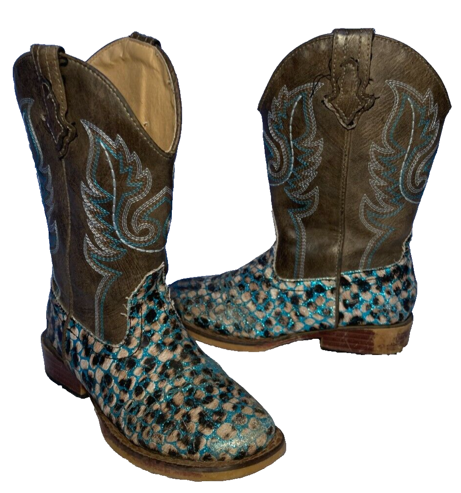 ROPER Little Girls GLITTER LEOPARD Square Toe Western Cowgirl
