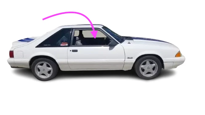 Ford Mustang, Mercury Capri, 2 puertas: 1983, 1984 - 1993, puerta delantera derecha vidrio Foto 4 de 4