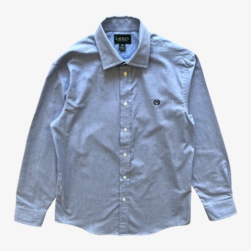 Vintage Y2K Women's Ralph Lauren Blue Shirt With Embroidered Breast Logo, Preppy