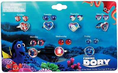 Dreamworks Finding Dory Days of the Week Seven Day Ring + Earring Set BRAND NEW