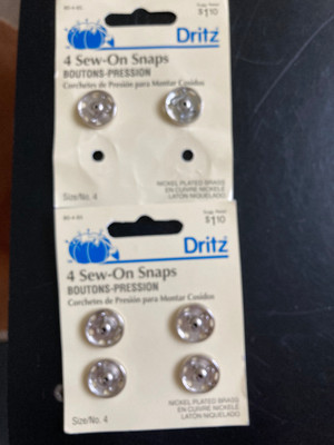 6 NEW DRITZ SEW ON SNAPS SIZE NO. 4 - 1994 NICKEL PLATED BRASS - 80-4-65