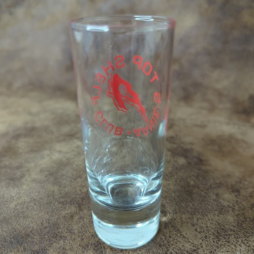 Vintage Schnapsglas Arnie's Top Regal Club klar rot 4 1/8" hoch groß A - Bild 4 von 6