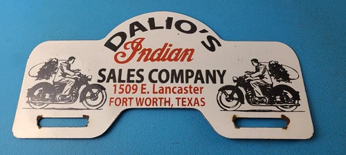 Vintage Indian Motorcycle Sign Topper - Gas Porcelain License Plate Topper