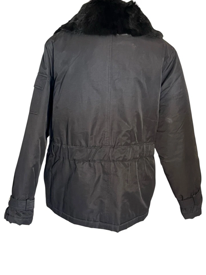 XOXO Mujer’s 90’s Negro XXL Abrigo Cuello de Piel Real Hebilla Cinturón Prada Lookalike  Foto 3 de 4