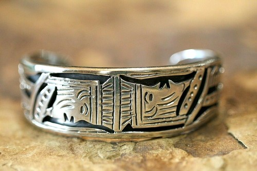 *VINTAGE* Taxco Mexico Signed Heavy Sterling Silver 925 Wide Cuff Bracelet