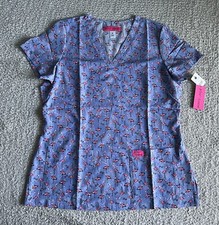 Koi Betsey Johnson Scrub Top Women  s Sz Medium Blue Tropical Flamingo Nursing