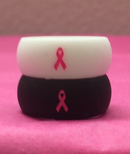 Breast Cancer Awareness Silicon Ring Pink Ribbon Size 6 Set Of 2 - 第 1/10 張圖片