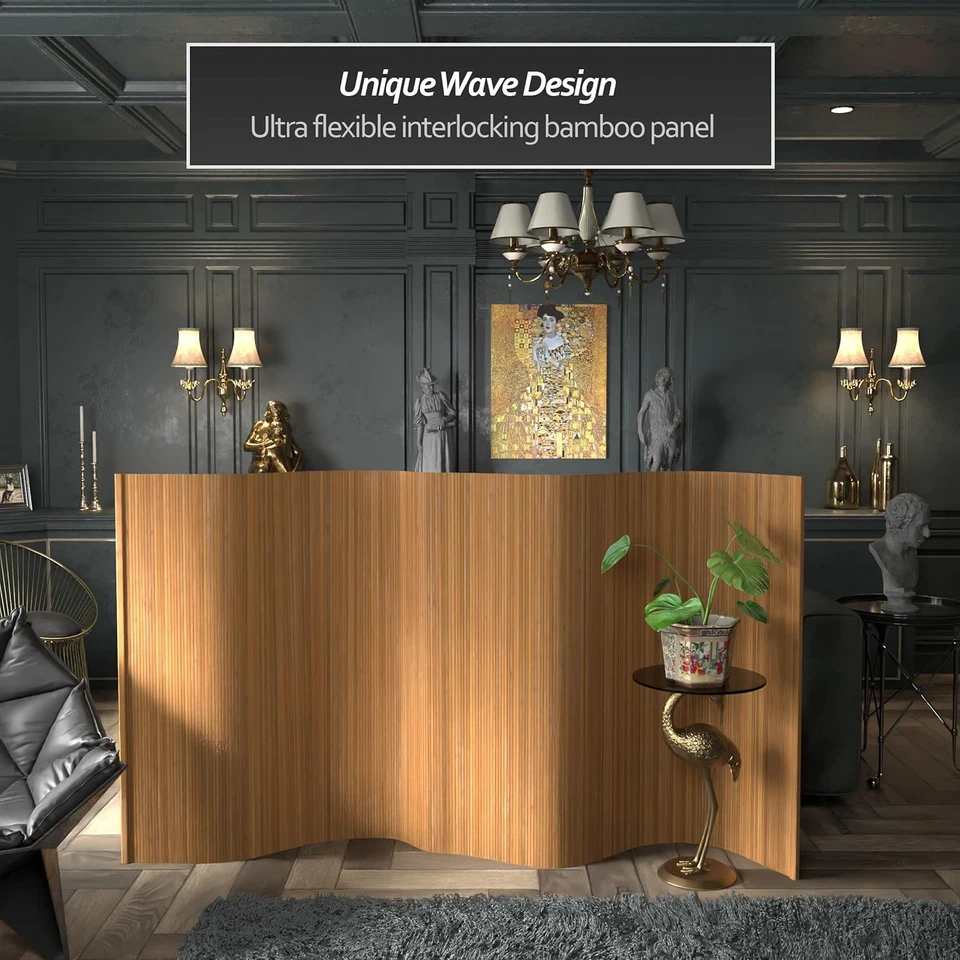 Pantalla corta de bambú ondulada de 4 pies - Natural Foto 2 de 4