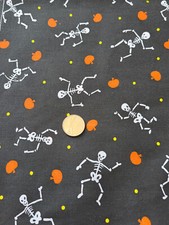 1 Yd Dancing Skeletons  Pumpkins Fabric Halloween Black Background