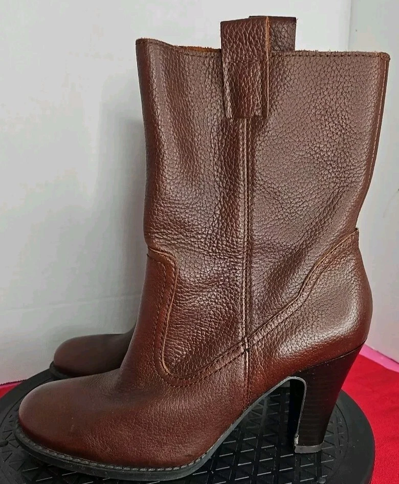Nine & Company Womens MARCHIK Mid Calf Boot Sz 7.5M Brown Pebble Leather Heeled - Image 2 of 4