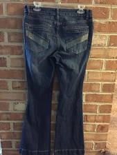 Cache Seamed Flare Stretch Jeans Rhinestone Pockets 8 Excellent