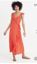 MADEWELL Womens Plus Size Ruffled Wrap Red Maxi Summer Dress Sz 14
