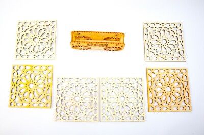 Original Art Wooden Arabesque 6 Coasters Moroccan style Lovely Vintage Exquisite