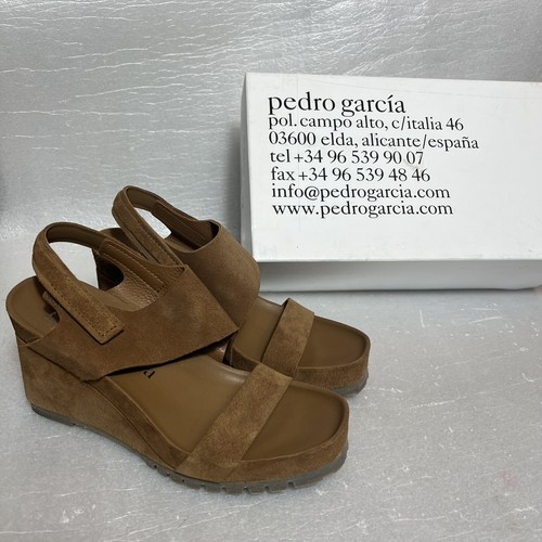 $650 PEDRO GARCIA Jouri Platform Wedge Sandal SUEDE BROWN Cigar Castoro 39.5 - Picture 2 of 18