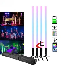 4pcs Wireless 360 Outdoor DMX RGB Battery LED Pixel Tube Bar Stage Lights W/BAG