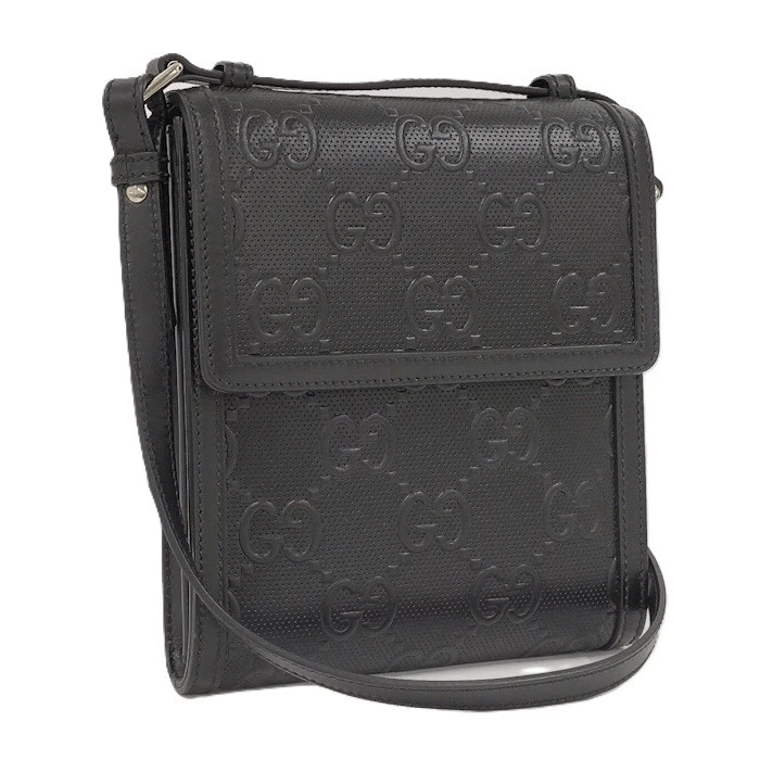 GUCCI Messenger bag GG Embossed Leather Black 625782 Used