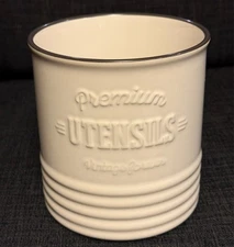 Dowan 5.5″ White Ceramic Kitchen Utensil Holder Counter Farmhouse Black Rim 