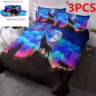 3pcs Wolf Howl Print Duvet Cover Set Evening Moon Wolf Bedding Queen King Size
