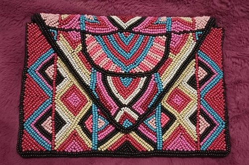 BCBGeneration Fully Beaded Colorful Leather Clutch