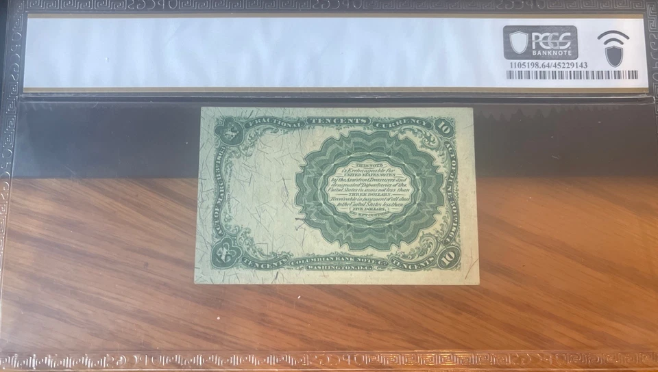 .10 cent Fractional Currency-fr.1266-Fifth Issue-PCGS gold Shield CHOICE UNC 64 - Image 2 of 2