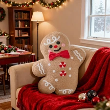 Christmas Gingerbread Boy Pillow, Christmas Decoration Winter Throw Pillows S...