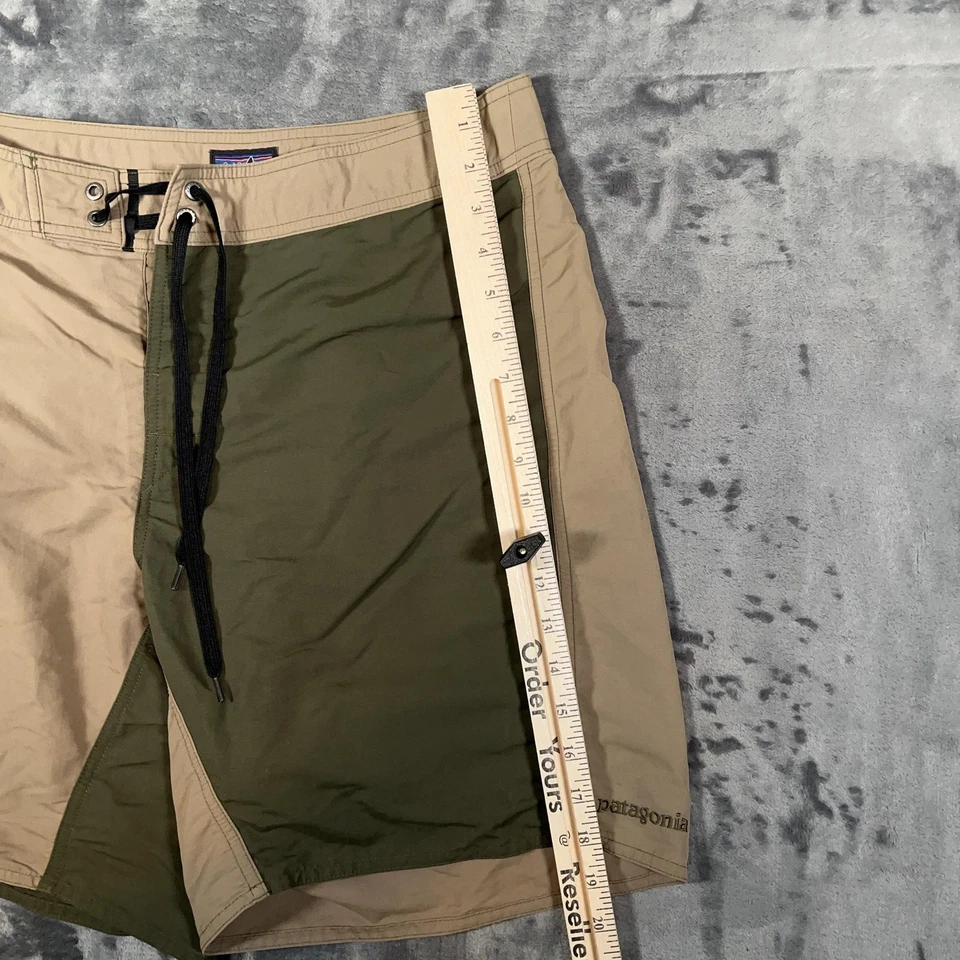 Patagonia Board Shorts Para Hombres 32 Verde Tostado Dos Tonos Nylon Cordón Natación Surf Foto 3 de 4