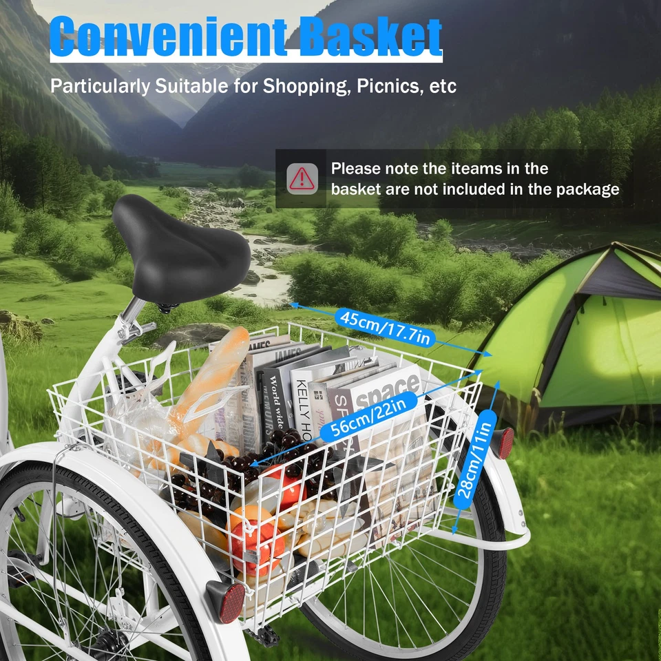 26 Zoll Dreirad 6-Gang Senioren 3-Rad Fahrrad Für Erwachsene Mit Einkaufskorb - Bild 4 von 4